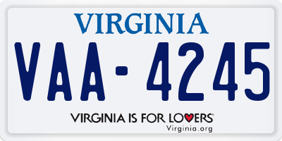 VA license plate VAA4245