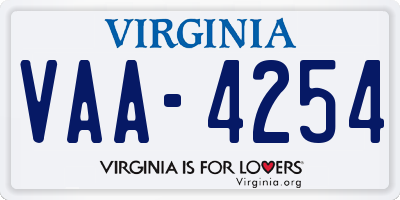 VA license plate VAA4254