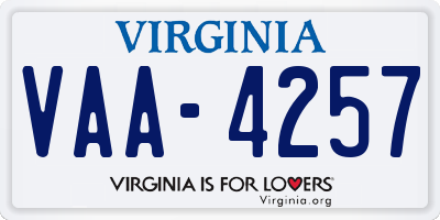 VA license plate VAA4257