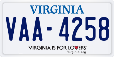 VA license plate VAA4258