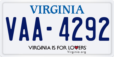 VA license plate VAA4292