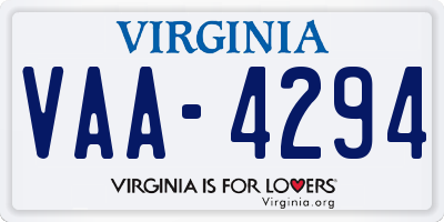 VA license plate VAA4294