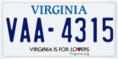 VA license plate VAA4315