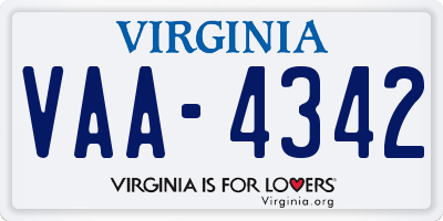 VA license plate VAA4342