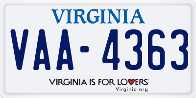 VA license plate VAA4363