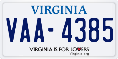 VA license plate VAA4385