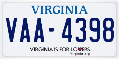 VA license plate VAA4398