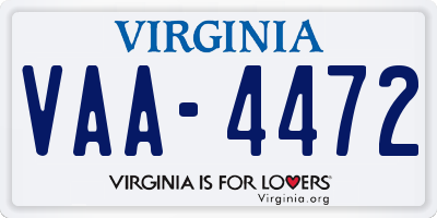 VA license plate VAA4472