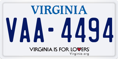 VA license plate VAA4494