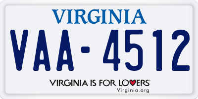 VA license plate VAA4512