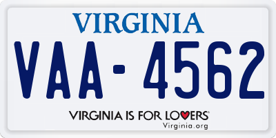 VA license plate VAA4562