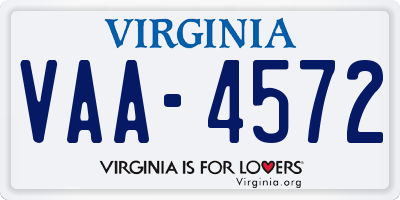 VA license plate VAA4572