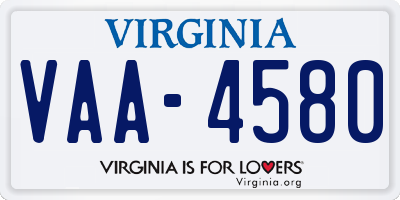 VA license plate VAA4580