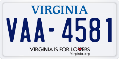 VA license plate VAA4581