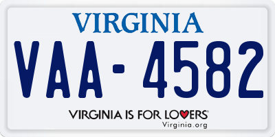 VA license plate VAA4582