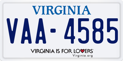 VA license plate VAA4585