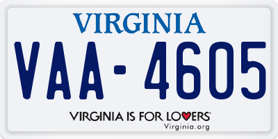 VA license plate VAA4605