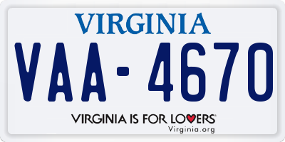 VA license plate VAA4670