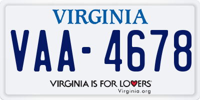 VA license plate VAA4678