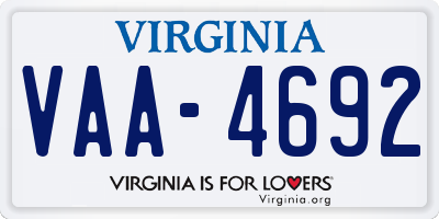 VA license plate VAA4692
