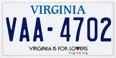 VA license plate VAA4702