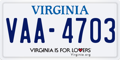 VA license plate VAA4703