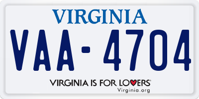 VA license plate VAA4704