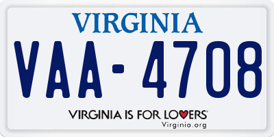 VA license plate VAA4708