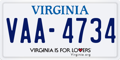 VA license plate VAA4734