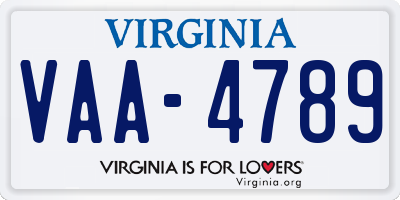 VA license plate VAA4789