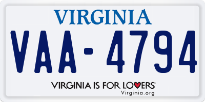 VA license plate VAA4794