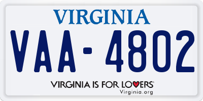 VA license plate VAA4802