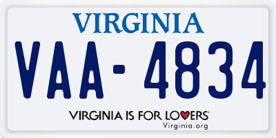 VA license plate VAA4834