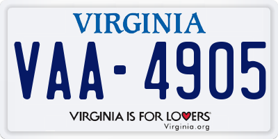 VA license plate VAA4905
