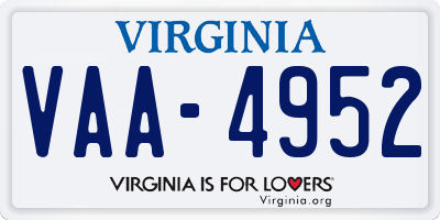 VA license plate VAA4952
