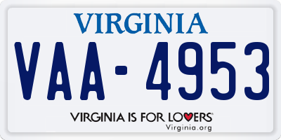 VA license plate VAA4953