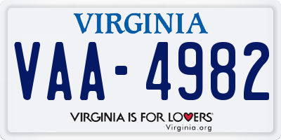 VA license plate VAA4982