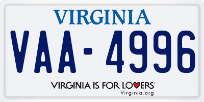 VA license plate VAA4996
