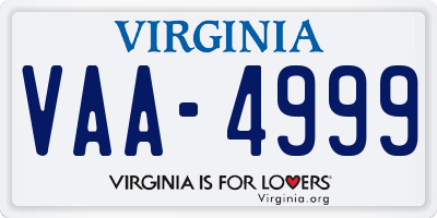 VA license plate VAA4999