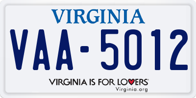 VA license plate VAA5012