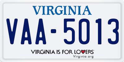 VA license plate VAA5013