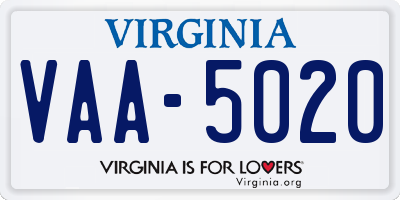 VA license plate VAA5020
