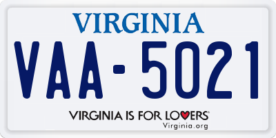 VA license plate VAA5021