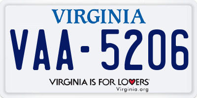 VA license plate VAA5206