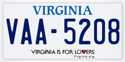 VA license plate VAA5208