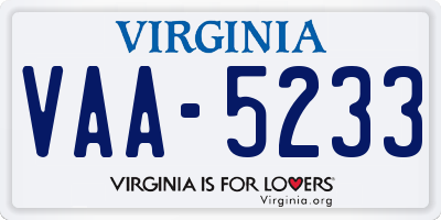 VA license plate VAA5233
