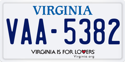 VA license plate VAA5382