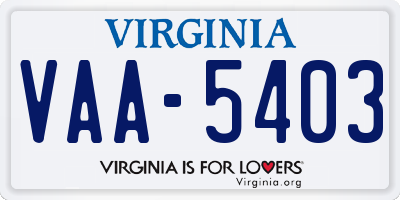 VA license plate VAA5403
