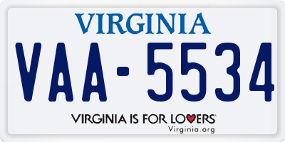 VA license plate VAA5534