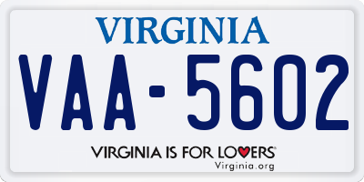 VA license plate VAA5602